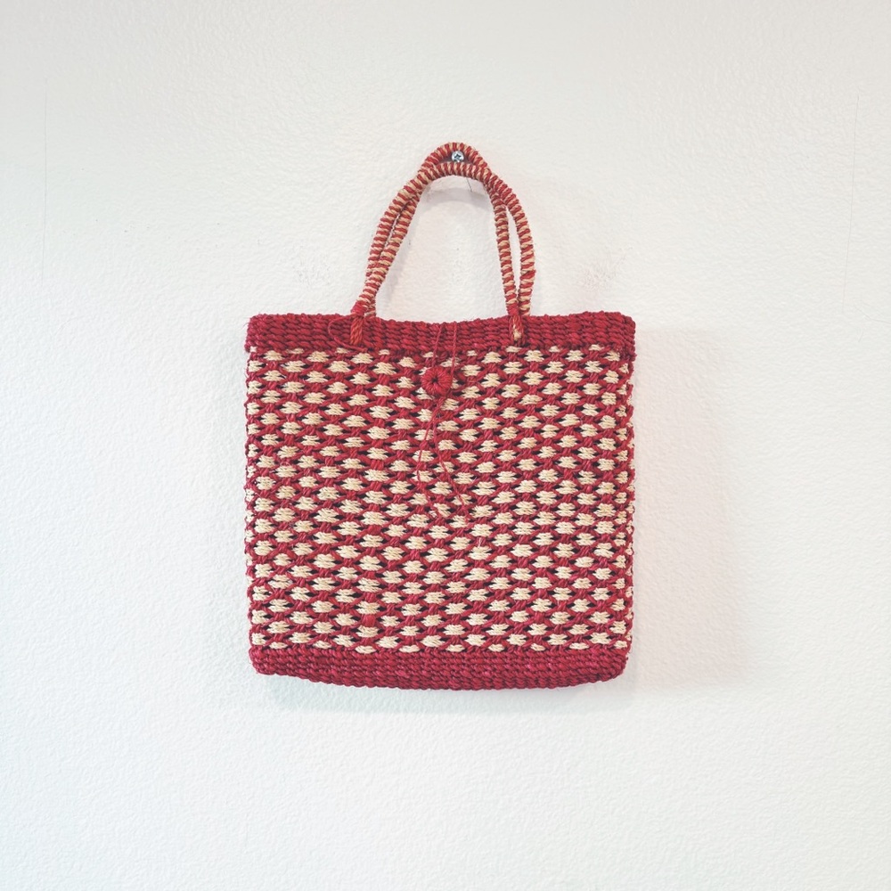 Vintage Red and Cream Handwoven Tote